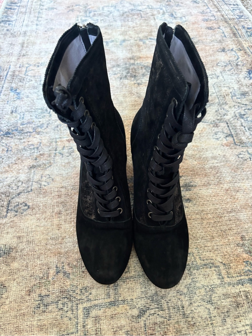 Johnston & Murphy Black Suede Lace-Up Ankle Boots